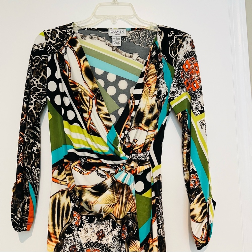 Carmen Marc Valvo Multicolor Long Sleeves Dress Size Small - Picture 2 of 16